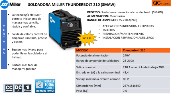 SOLDADORA MILLER THUNDERBOLT 210 (SMAW) - Image 2